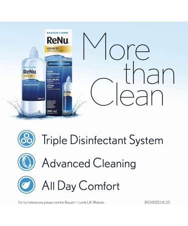 ReNu Advanced Multi Purpose Contact Lens Solution More Than Clean For Soft Contact Lenses Condition Clean Remove Protein Disinfect Rinse and Store Your Lenses Lens Case Included 1 x 360 ml 1 x 360ml - Buy Online on GoSupps.com