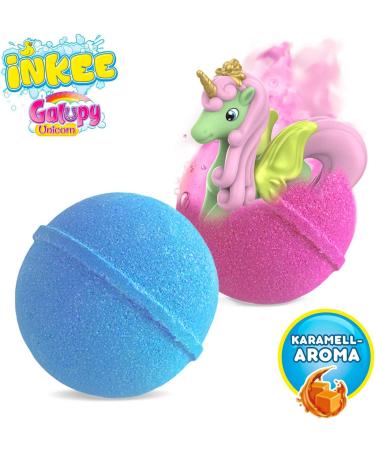 Inkee Galupy Unicorn 3 Set | Surprise Bath Bombs for Kids | 3x 100g Caramel Scented Bathing Balls with Jojoba Oil & Unicorn Figures - Buy Online on GoSupps.com