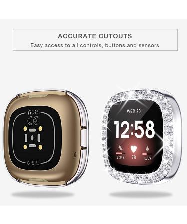 Tensea 2Pack Bling Protector Case for Fitbit Versa 3/Sense - Black/Silver Diamond Frame Cover for Women - Buy Online on GoSupps.com