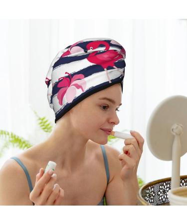 Super Absorbent Dark Blue & Pink Flamingos Microfiber Hair Towel Wrap for Long Curly Hair | Quick Dry Coral Velvet for Women - Buy Online on GoSupps.com
