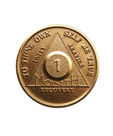 1 Month Bronze AA (Alcoholics Anonymous) - Sober / Sobriety / Birthday / Anniversary / Recovery / Medallion / Coin / Chip