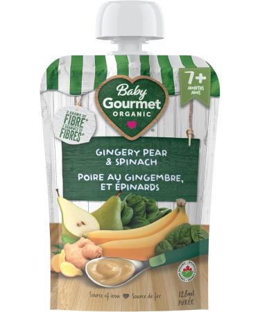 Baby Gourmet Organic Fruit & Veggie PLUS Puree Baby Food Pouches Gingery Pear Spinach & Whole Grains - No Added Sugar or Salt Non GMO No Fillers Gluten Free Peanut Free - (128ml) 12 Pouches Peanut NO - Buy Online on GoSupps.com