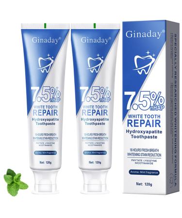 2 Pcs Hydroxyapatite Toothpaste 7.5% Fluoride-Free Nano Hydroxyapatite Toothpaste for Oral Care & Enamel Repair Gentle Mint Fresh Breath.