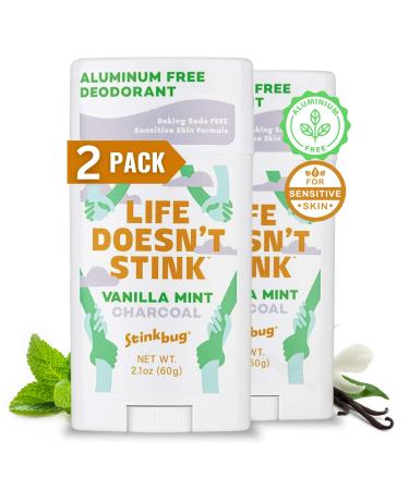 Stinkbug Naturals Organic Aluminum Free Deodorant Stick with Vanilla Mint Coconut Oil and Activated Charcoal Paraben Free Sensitive Skin Deodorant 2.1 Ounces Pack of 2 Vanilla Mint Charcoal 2.1 Ounce (Pack of 2)