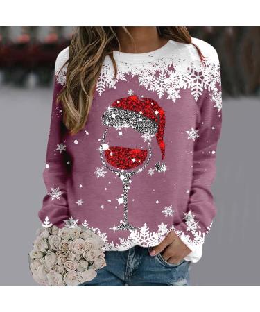 Women's Christmas Sweatshirt with Cute Snowman and Penguin Print | O-Neck Raglan Top Shirt | Comfy and Warm Xmas Jumper | Winter Long Sleeve Tunic Sweater in Hot Pink - Buy Online on GoSupps.com