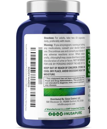 NusaPure High Absorption Triple Chlorophyll 1000 mg 150 Veg Caps Suitable for Vegetarians and Vegans Non-GMO - Buy Online on GoSupps.com