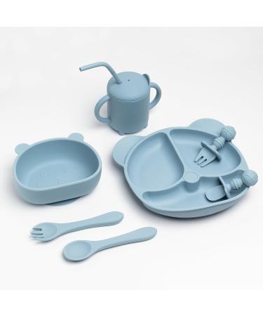 Baby Eats BPA-FREE Weaning Set | Suction Plate + Bowl | Sippy Cup | Bib | Placemat | Fork + Spoon | Silicone Feeding Set 9 PCS (Blue) - Buy Online on GoSupps.com
