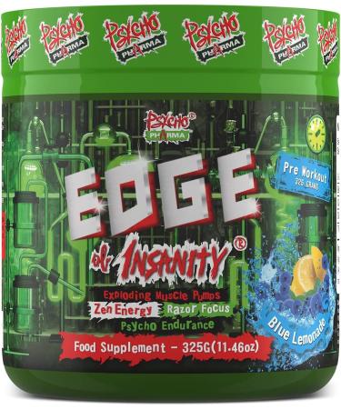 New #1 Strongest PWO Psycho Pharma Edge of Insanity - Most Intense Pre Workout Powder for Focus Power & Energy. Premium researched Formula and Ingredients - 325g Blue Lemonade