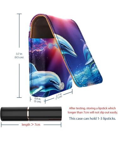 Premium Leather Lipstick Case Organizer with Mirror - Mini Lipstick Holder Bag - Whales Kiss Ocean Moon Design - Buy Online on GoSupps.com