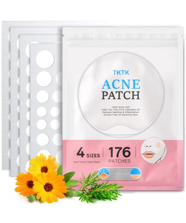 TKTK Pimple Patches Acne Patches For Face 4 Sizes 176 Patches Hydrocolloid Patch Acne Absorbing Zit Patch Easy To Peel Add Tea Tree & Calendula Oil 176 Count (Pack of 1) 176