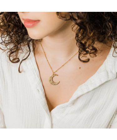 Oralgo Moon Pendant Necklace - Stainless Steel Ayatul Kursi Crescent Choker | Unique Islamic Jewelry Gift - Buy Online on GoSupps.com