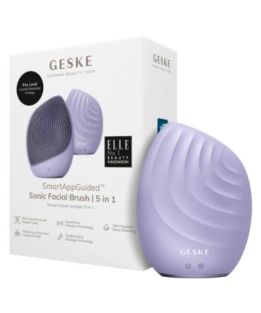 Geske |SmartAppGuided Sonic Facial Brush 5 in 1 |Electric facial cleaning brush |Soft brush made of silicone |Professional facial cleaningFacial cleaning device |Facial massager Purple