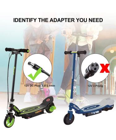 Replacement 12V Charger for Razor Power Core 90 Electric Scooter | Compatible with Razor E90, E95, ePunk, XLR8R, Electric Scream Machine, Kids Ride On Toys | 6ft Long Power Cord Adapter - Buy Online on GoSupps.com