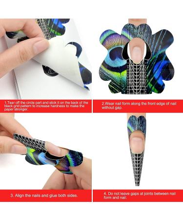 100pcs Pro Almond Stiletto Tips Nail Form Leopard Tiger Giraffe Pattern | C Curve Acrylic UV Gel Nails Builder False Nail Extension Guide Stickers - Peacock Pattern - Buy Online on GoSupps.com
