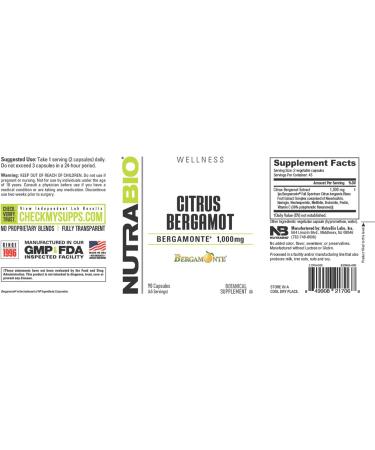 NutraBio Citrus Bergamot Bergamonte Extract Supplement 1 000mg - May Help Promote Cardiovascular Health and Wellness 90 Capsules - Buy Online on GoSupps.com