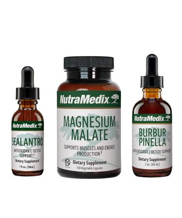 NutraMedix Detox Set - 3-Piece Kit with Sealantro, Burbur-Pinella & Magnesium Malate for Cleansing, Detox & Daily Wellness Support - Plant-Based Liquid Detox Drops & Daily Capsules