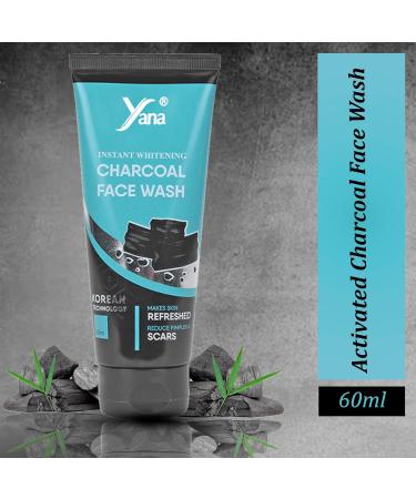 Yana Instant Whitening Activated Charcoal Face Wash & Cleanser for Men & Women Organic Formula for Deeply Unclogging Pores & Detoxifying Skin with Pure Carbon Salicylic Acid & Glutathione 60ml - Buy Online on GoSupps.com