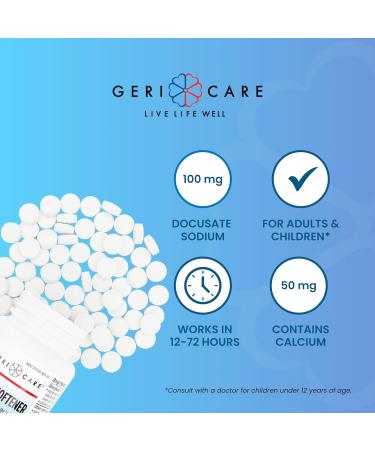 GeriCare Docusate Sodium Stool Softeners | Best Daily Constipation Relief for Women Men & Elderly - 100mg Crushable Tablets (100 Count) Made in the USA - Buy Online on GoSupps.com