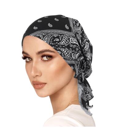 YuwJoowee headscarf headscarf headscarf scarf women headgear Muslim Bandana turban hat headscarves for women for women for cancer headscarves women chemo hair loss sun protection black amoeba