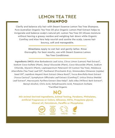 Desert Essence Lemon Tea Tree Shampoo 8 fl oz - Gluten Free, Vegan, Paraben Free, Organic - Clarifying Shampoo with Tea Tree Oil & Lemon Peel Extract - pH Balancing Daily Use Shampoo - Buy Online on GoSupps.com