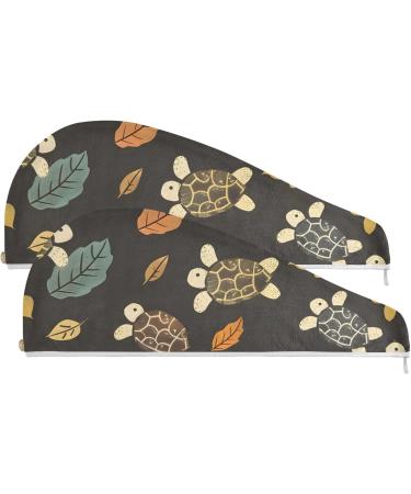 Super Absorbent Turtle & Leaf Hair Towel 2 Pack | Quick Dry Hair Turbans for Women & Girls - Perfect for Fast Hair Drying - Buy Online on GoSupps.com