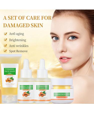 Turmeric Skin Care Set Skin Care Sets & Kits for Women Gift Black Spot Remover Kit Moisturizing&Brightening Facial Kit Pamper Gift Skincare including Facial Cleanser Serum Cream &Facial Essential Oil - Buy Online on GoSupps.com