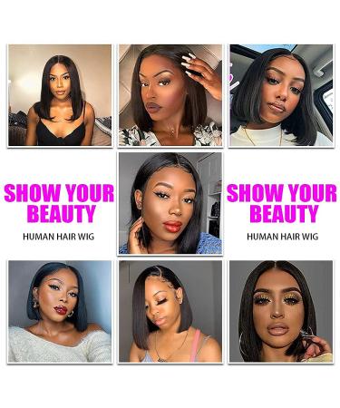Short Bob 12 Inch Human Hair Lace Front Wig for Black Women - Brazilian Virgin Hair, 150% Density, Pre Plucked with Baby Hair - Natural Color - Buy Online on GoSupps.com