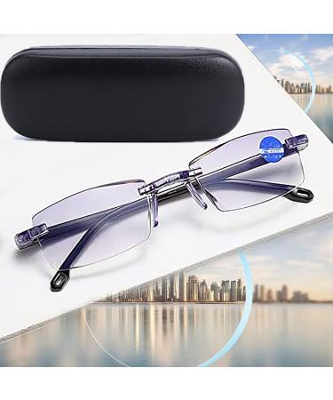JNWAE Sapphire High Hardness Anti-Blue Progressive Far and Near Dual-Use Reading Glasses, Reading Glasses, for Myopia Farsightedness in The Elderly (+1.50/50-55 Year of Age)