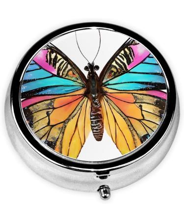 Colorful Butterfly Round Pill Box | 3 Compartment Travel Medicine Organizer & Portable Vitamin Holder - Buy Online on GoSupps.com