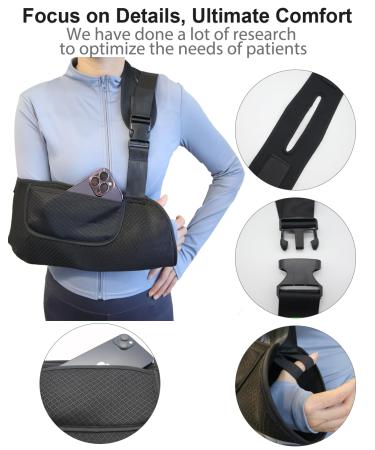 Ultimate Comfort Arm Sling with Upgraded Straps & Convenient Pocket - Large Black Shoulder Immobilizer for Injury Recovery - Buy Online on GoSupps.com