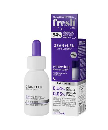 Jean Len Jean & Len Renewing Booster Serum ideal for all skin types increases the elasticity & resilience of the skin with proretinol* and retinal extract** perfumefree vegan 30 ml
