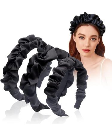 3Pcs Satin Ruched Headband  Black Headbands  Women's Fashion Headbands for Face Washing  Makeup  Skin Care Headband Hair Accessories-3 Styles