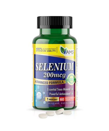 America Medic & Science Selenium 200 mcg (1 Pack of 60 Tablets) Pure Dietary Supplement for Men and Women Essential Trace Mineral and Powerful Antioxidant Best for Immune Support and Thyroid Health 60 Count (Pack of 1)