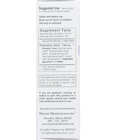 Maine Medicinals Relax + Restore Alcohol-Free Herbal Stress Support- with Nervines and Adaptogens for Healthy Calm* Certified Organic - 2 floz (60 Servings) - Buy Online on GoSupps.com