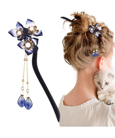 Chinese Hair Sticks Vintage Wooden Hairpin Handmade Flower Hair Chopsticks with Tassel Chinese Hair Pins Hair Stick for Long Hairpin