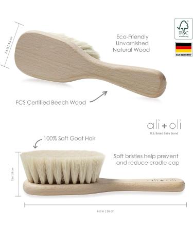 Ali+Oli Newborn Wooden Hair Brush Set with Mini Loofah | Soft Goat Bristle Infant Brush for Baby's Cradle Cap - Buy Online on GoSupps.com