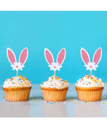 30 PCS Easter Cupcake topper Bunny Cupcake Toppers Easter Egg Cupcake Topper Rabbit Easter Party Cake Topper Decorations (Brown) (Bunny Ear flower) - Buy Online on GoSupps.com