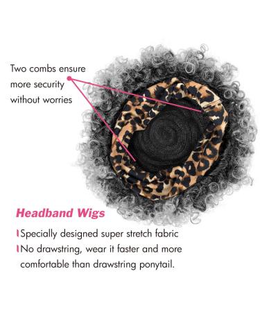 Allyreetress Short Curly Wig with Headband | Synthitic Kinky Curly Afro Puff | Yellow Leopard Print T1B/Grey - Buy Online on GoSupps.com