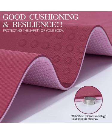 JELS Extra Thick Yoga Mat 10MM - Non Slip Design - SGS Certified TPE Material - with Carrying Strap - Ideal for Yoga, Pilates, and Workouts - 72x26 - Wine/Pink - Buy Online on GoSupps.com