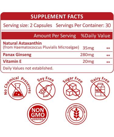35mg Liposomal Astaxanthin Supplement - Powerful Antioxidant Support for Skin Joint & Eye Health - Natural Anti-Aging Formula with Pure Astaxanthin - Vegan Non-GMO 120 Capsules - Buy Online on GoSupps.com