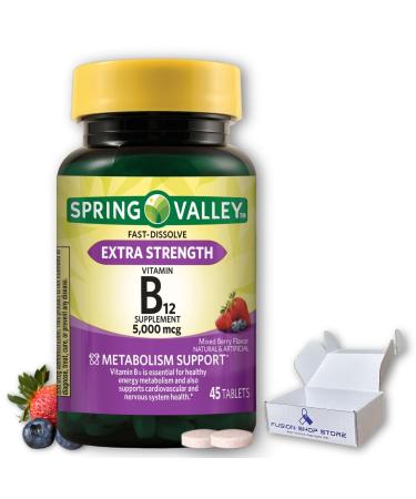B12 5000mcg- Extra Strength Fast Dissolve Mixed Berry 45 Tablets (Pack of 1) Boxed by Fusion Shop Store