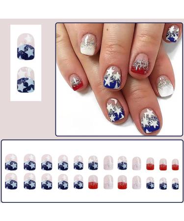 Mxshc Flag Fake Nails | Flag Design Full Patriotic | 4th July Cute Nails Stars And Stripes Designs Short Square False Nails For Wedding Prom Dating - Buy Online on GoSupps.com