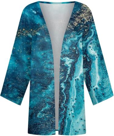 Shop Retro Print Women's Cardigan Sweater - Lightweight 3/4 Sleeve Casual Duster Jacket in Royal Blue - Buy Online on GoSupps.com