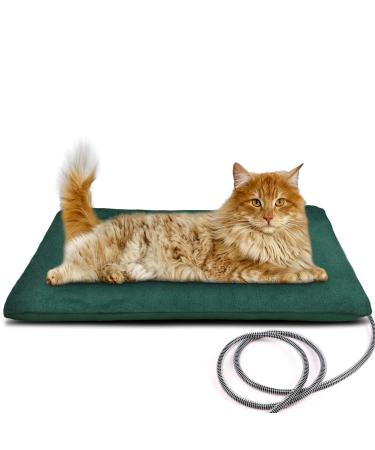 PETNF Outdoor Heated Pet Bed with Waterproof Cover,Pet Heating Pads for Dog,Soft Electric Blanket Auto Temperature Control,Heating Mat for Dog House Cabin Cot Doorway,Rescue Cats M:19.7'' x 15.7'' Green
