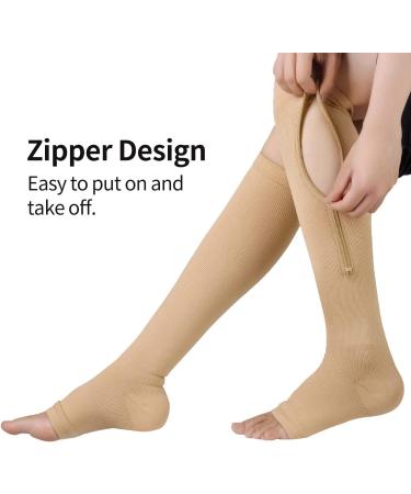 Buy Aspcok 15-20 mmHg Compression Socks (2 Pairs) Unisex Zippered Knee Support in Beige S-M | International Shipping Available - Buy Online on GoSupps.com