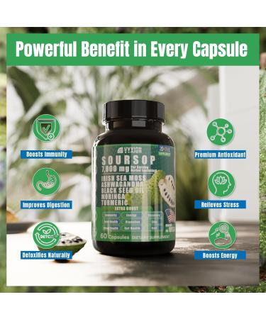 Soursop Graviola Supplement with Sea Moss, Moringa, Turmeric, Black Seed Oil, Oregano, Ashwagandha | 20-in-One Herbal extracts for Overall Health-Enhancing | Vegan, Non-GMO | 60 Capsules - Buy Online on GoSupps.com