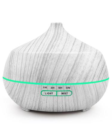 Aroma diffuser for essential oils: 400ml Diffuser essential oils Ultrasound Luminaire fragrance oil fragrance lamp cool manure humidifier with 7 colors LED for bedroom office - wood grain white