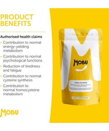 Vitamin B6 100mg Tablets - Supports Healthy Metabolism & Energy Levels | Vegan UK Made | GMP Approved | MOBU (120) - Buy Online on GoSupps.com