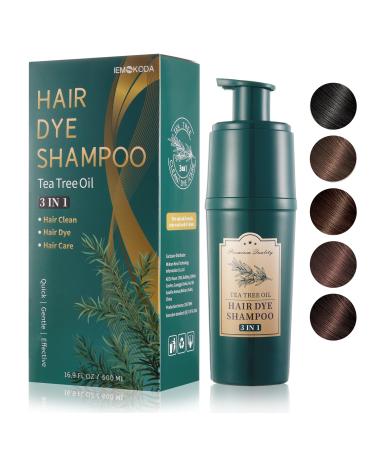 Hair Dye Shampoo 16.9 Fl Oz Dark Brown Hair Dye Tea Tree Shampoo for Men & Women Hair Color Shampoo Safe & Professional Hair Dye Shampoo 3 in 1 (Dark Brown)