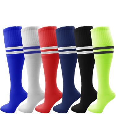 Winterlace Kids Soccer Socks, 6 Pairs for Boys Girls, Youth Knee High Athletic Sports Football Gym School Team Pack Children Assorted Small